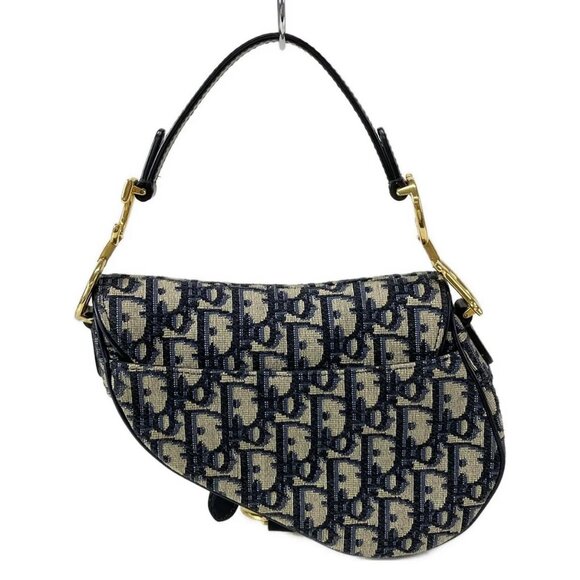 Auth DIOR/ChristianDior Saddlebags,Trotter - Navy Cream Jacquard Leather Handbag - Picture 2 of 16